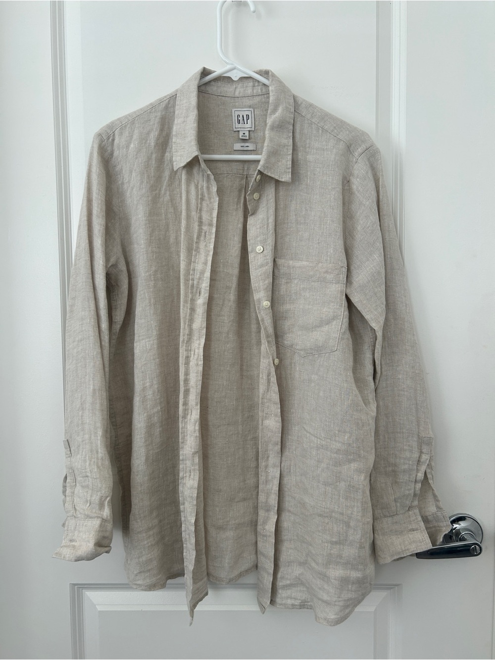 GAP Women's Linen Button-Down Shirt in Natural Taupe